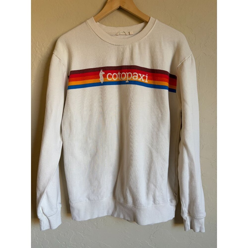 cotopaxi White Crewneck Sweatshirt with Rainbow Stripe